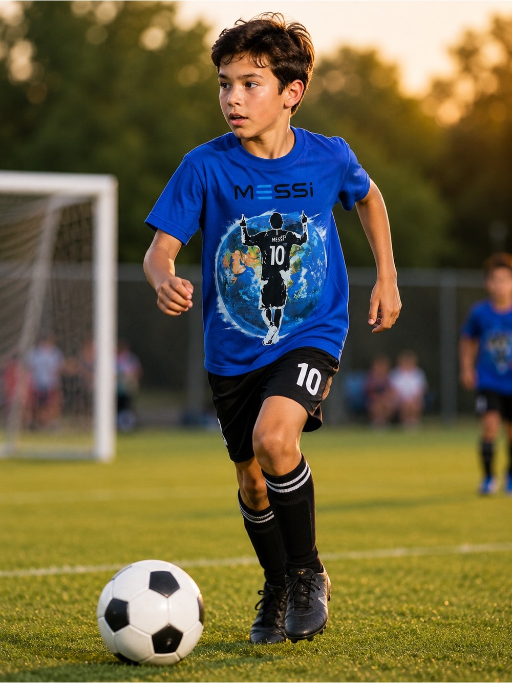 MESSI Kids Cobalt Blue Messi GOAT Football Soccer Print Tee M